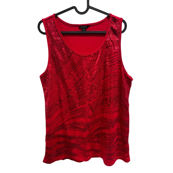 Georgie Tops - Georgi Red Sequin Tank Top Sleeveless Sparkle Plus‎ Size 1X 16W